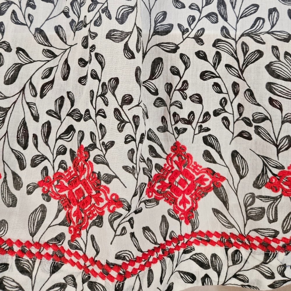 NWOT J Jill cream red black embroidered floral blouse top Womens Medium - Picture 8 of 12
